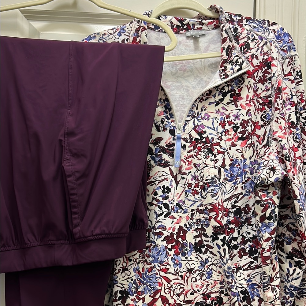 Talbots Floral Print Top and Purple Pants Set